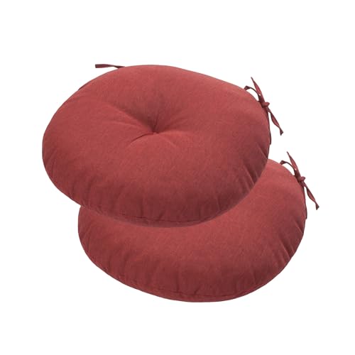 FUNHOME Bistro Chair Cushions 15 inch,Set of 2,Tufted Round Chair Cushions with Ties,15"x15"x4",Water Resistant Round Seat Cushion for Barstool Chairs,Patio Garden Kitchen Outdoor Furniture(Rust Red) - color: Rust Red, size: 15"x15"