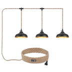 3 Light Plug in Pendant Lights Dome Hanging Lamp with Switch 22 Ft Long Hemp Rope Farmhouse Pndant Light Cord Lighting Fixture DIY Hanging Light - color: B 3 Lights