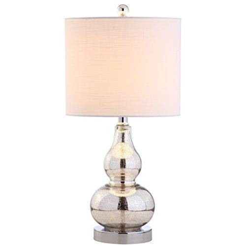 JONATHAN Y 20.5" Mercury Silver Glass Table Lamp, Modern Gourd Bedside Nightstand Lamp for Bedroom, Living Room, White Linen Shade, LED Bulb Included (JYL1028C) - color: Mercury Silver, size: Single