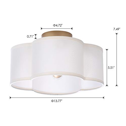 VILUXY Modern Flush Mount Ceiling Light Fixture Farmhouse White Fabric Semi Ceiling Lamps with Gold 4 Lights Drum Shade for Bedroom Dining Room Entryway Hallway Nursery - color: Off-White