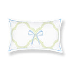 Hofdeco Premium Coastal Grandmillennial Patio Indoor Outdoor Lumbar Pillow Cover Only, 12"x20" Water Repellent for Backyard, Couch, Poolside, Grass Green Embroidered Ribbon Bow Tie on Leaves - color: Grass Green Ribbon Bow Tie on Leaves 12"x20"