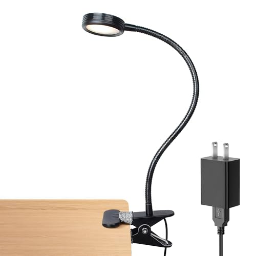 LEPOWER Clip on Light/Reading Lights/Book Light/Desk Lamp Color Changeable/Night Lights Clip on for Desk, Bed Headboard and Computers, Adapter Included (Black) Metal - color: Black