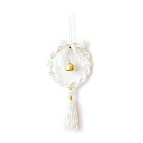 Boho Macrame Wall Hanging with Gold Bell & Tassel - Handmade Woven Dream Catcher Ornament for Bedroom Living Room Nursery Christmas Home Decor - color: Tassel