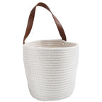 7.1 x 9.8 x 4.7 Inch Hanging Woven Basket Cotton Wall Basket with Handle White Rope Multifunction Macrame Closet Shelf Organizing Storage Wall Mounted Bin for Kitchen Room Fruit Plants Towels