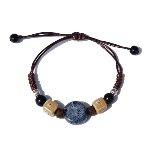 Handmade Green Boho Bracelets for Women, Bohemian Ceramic Beads Bracelets for Friends, Trendy Porcelain Stone Beaded Bracelets for Sisters - color: dark blue round