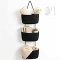 Black 3-Tier Woven Cotton Rope Hanging Basket, Over the Door Organizer, Adjustable Detachable Wall Basket with Metal & Adhesive Hooks, No Drilling for Laundry Room, Utility Room & Closet - style: Modern