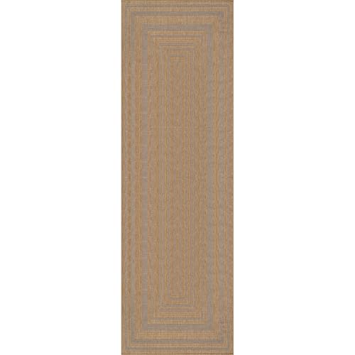 Beverly Rug Easy Jute Framed Border Runner Rug 2x7 Washable Durable Indoor Outdoor Area Rugs for Living Room Patio Office Stain Resistant Non Shedding Casual Indoor Outside Carpet 2 x 7 Natural - color: Framed/Natural, size: 2' x 7' (Rectangular)