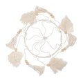 BESTOYARD Boho Tassel Pendant Wall Hanging Leaf Iron Hoop Home Backdrop Decor for Living Room Bedroom Beige Fringe Ornament