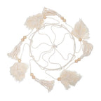BESTOYARD Boho Tassel Pendant Wall Hanging Leaf Iron Hoop Home Backdrop Decor for Living Room Bedroom Beige Fringe Ornament