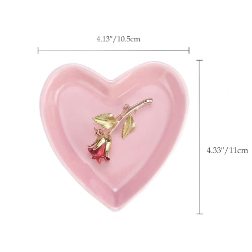 JAMEND CLXP Pink Heart Jewelry Tray, Engagement Wedding Ring Dish Earring Holder for Newlyweds, Sweet Gift for Women, Ceramic. NO ROSE. - color: Pink-Heart