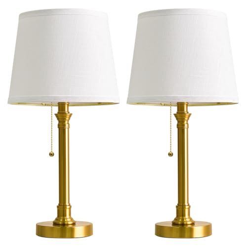 Oneach 19.5" Gold Table Lamp Set of 2, Small Bedside Table Lamps with USB A+C Charging Ports, Pull Chain Switch, Brass Modern Nightstand Lamps for Living Room, Bedroom, Nursery - color: Gold USB-2Pack