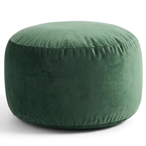 Yookeer Round Velvet Pouf Ottoman 20x12 Inch Green Foot Rest Stool Soft Floor Pouf for Living Room, Bedroom, Decorative Comfortable Home Furniture Accessory
