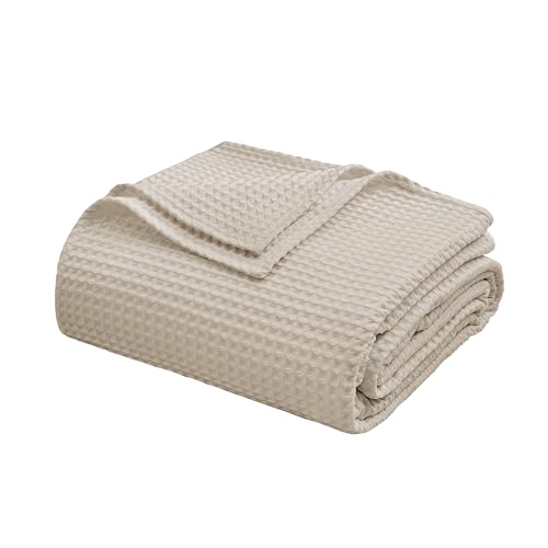 100% Egyptian Cotton Waffle Weave Throw Blanket for Bed Couch Sofa Home Decor, Soft Lightweight Bed & Couch Blanket for All Seasons (Light Khaki - Queen Size - 90 * 90") - color: Light Khaki, size: Queen - 90*90''