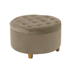 HomePop 28" Button Tufted Velvet Round Storage Ottoman - Fawn Velvet - color: Fawn Velvet