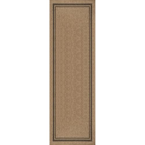Beverly Rug Easy Jute Bordered Runner Rug 2x7 Washable Durable Indoor Outdoor Area Rugs for Living Dining Room Patio Office Stain Resistant Non Shedding Casual Indoor Outside Carpet 2 x 7 Natural - color: Bordered/Natural-black, size: 2' x 7' (Rectangular
