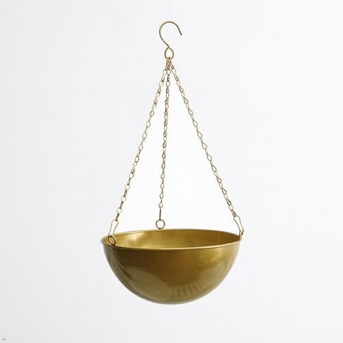 Set of 1 Metal Hanging Planters for Indoor Outdoor Plants,Round Hanging Baskets Large Flower Pots with Chain,Basket for Plant No Holes,Modern Storage Baskets for Garden Home Porch Decor (Gold-7") - color: Gold-7"