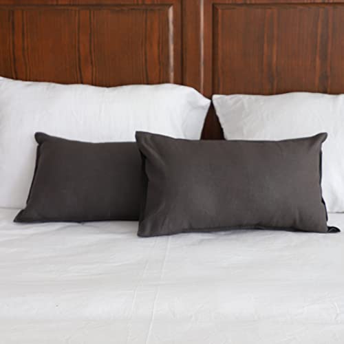 Simple&Opulence Linen Lumbar Pillow Covers 12x20 Inch Set of 2 Flax Cotton Blend Rectangular Decorative Throw Cushion Cover for Couch Sofa Bedroom Office Soft Breathable Farmhouse - Dark Grey - color: Dark Grey, size: 12"x20"