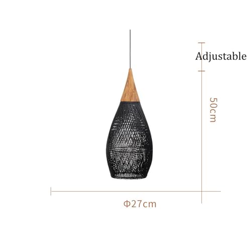 Rattan Pendant Light Wood Black Wicker Ceiling Hanging Lamp Bamboo Chandelier Farmhouse Vintage Rustic Cage Dome Pendant Lighting for Dining Room Table Kitchen Island Living Room Bedroom