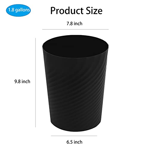UUJOLY Plastic Small Trash Can Wastebasket, Garbage Container Basket for Bathrooms, Laundry Room, Kitchens, Offices, Kids Rooms, Dorms, 1.8 Gallon, Black, 3 Pack - color: Black, size: 1.8 Gallon/3 Pack