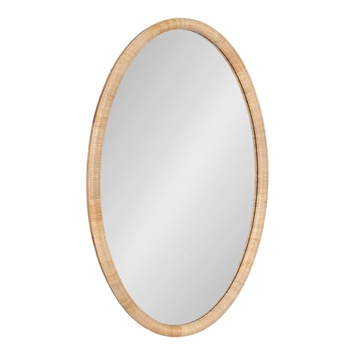 Kate and Laurel Rahfy Boho Oval Rattan Wall Mirror, 24 x 36, Natural Wood, Decorative Rounded Mirror with Authentic Rattan Frame for Use as Bathroom Vanity Mirror or Bohemian Bedroom Mirror