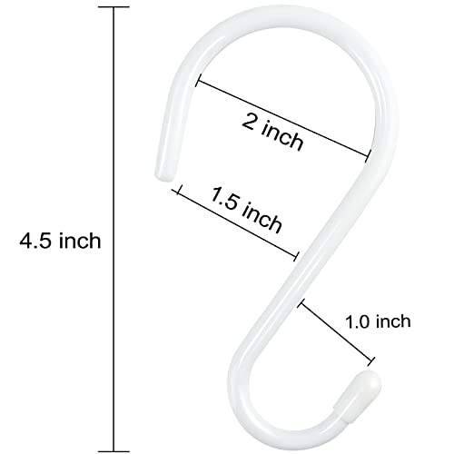12 Pack 4-1/2 Inch White S Hooks for hanging, Large Vinyl Coated S Hangers Hooks Heavy Duty, Steel Metal Rubber Coated Closet Rod Hooks for Hanging Jeans Clothes Plant Pot Pan Cup Bathrooms Towel Robe - color: White