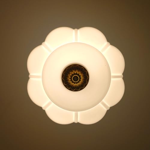 9.4" Milk Glass Semi Flush Mount Ceiling Light Fixture, Vintage Gold Ceiling Lamp for Hallway, Kitchen, Bedroom, Entryway, Antique Mid Century Lighting with Scallop Shade for Small Rooms - color: Milk White D