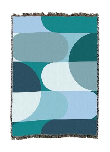 Pure Country Weavers Bauhaus Blue Waves Blanket - Mid Century Modern - Gift Tapestry Throw Woven from Cotton - Made in The USA (50X60) - color: Bauhaus Blue Waves, size: 50X60