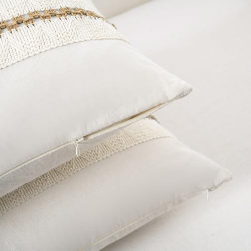 Fancy Homi Set of 1 Boho Light Brown Decorative Throw Pillow Cover 16x16 Inch for Couch Bed Sofa, Aesthetic Modern Organic Farmhouse Home Decor, Soft Cotton Cute Accent Macrame Woven Cushion Case - color: Light Brown, size: 16" x 16" (Pack of 1)