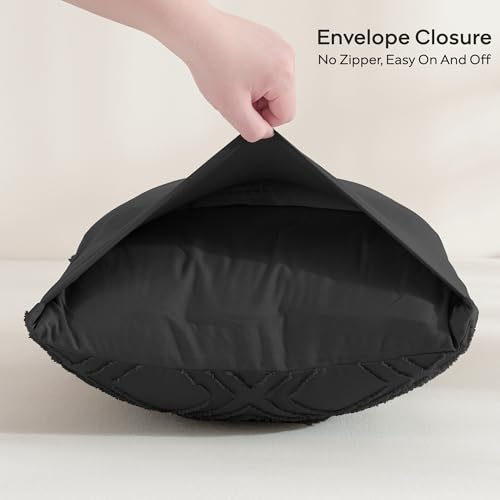 JELLYMONI Pillowcases Standard Size Black 2 Pack Boho Plaid Bed Pillow Covers 20x26in Polyester Envelope Pillow Shams Tufted Bohemian Textured (Pillows are not Included) - color: 07 - Black - Grid, size: 26" x 20" (Pack of 2)