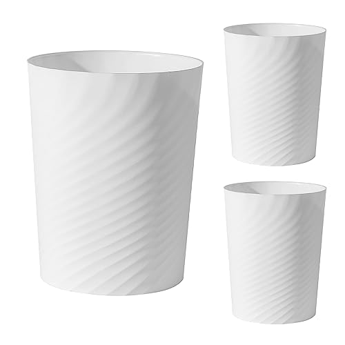 UUJOLY Plastic Small Trash Can Wastebasket, Garbage Container Basket for Bathrooms, Laundry Room, Kitchens, Offices, Kids Rooms, Dorms, 1.8 Gallon, White, 3 Pack - color: White, size: 1.8 Gallon/3 Pack