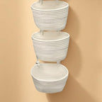 2 Pcs 3-Tier Woven Cotton Hanging Basket, Wall Mounted Storage Organizer, Boho New Home Basket, Over The Door Organizer for Bathroom, Bedroom, and Closet Organization