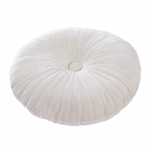 HLOVME Round Pillow Cushion for Couch Velvet Decorative Small Throw Pillow Solid Color for Living Room Bed Floor 13.7”, Cream - color: Cream