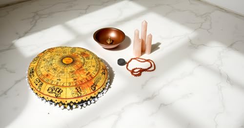 Round Mandala Floor Pillow Cover Seating Cushion Throw Cover Hippie Decorative Bohemian Ottoman Pouf Cover, Pom Pom Pillow Cases,Boho Indian 32 Inches Yellow Zodiac - color: Yellow, size: 32" Round