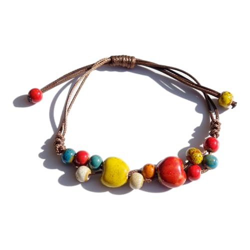 Handmade Green Boho Bracelets for Women, Bohemian Ceramic Beads Bracelets for Friends, Trendy Porcelain Stone Beaded Bracelets for Sisters - color: Colorful