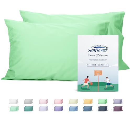Sunflower Queen Pillowcases Set of 2, 100% Cotton Queen Size Pillow Cases 2, 20×30 inches Green Ash, Soft and Breathable - color: Green Ash, size: Queen (20"x30")