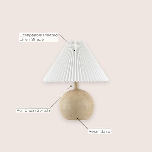 JONATHAN Y 17.25" Beige Wood Finish/White Sphere Table Lamp, Mid-Century Bedside Nightstand with Beige Pleated Linen Shade, Scandinavian Coastal Style, LED Bulb Included (JYL1145B) - color: Beige Wood Finish