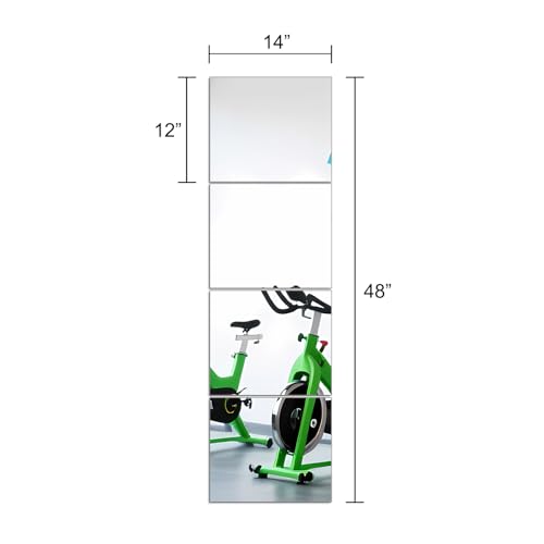 Ruomeng Full Length Mirror Tiles - 14" x 12" x 4Pcs Gym Mirror Frameless Wall Mirror for Home Gym, Door, Bedroom, Living Room - size: 14"x12"-4pcs