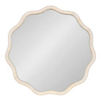 Kate and Laurel Rahfy Boho Scalloped Round Rattan Mirror, 32 Inch Diameter, White, Decorative Round Wavy Mirror with Authentic Rattan Frame for Boho Wall Decor