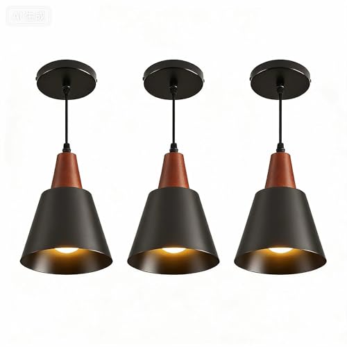 3 Pack Pendant Lights, Black Pendant Lights Kitchen Island,Wood Dome Minimalist Industrial Ceiling Hanging Lights for Kitchen Island, Barn, Dining Room - color: Gold