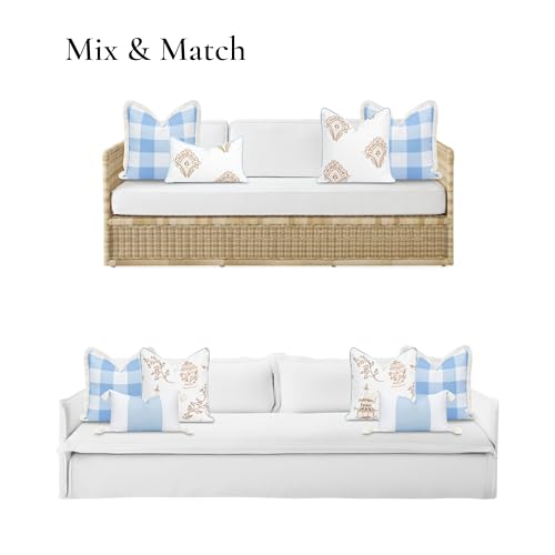 Hofdeco Premium Coastal Patio Indoor Outdoor Throw Pillow Cover Only, 20"x20" Water Repellent for Backyard, Couch, Baby Blue Plaid with Fringe - color: Baby Blue Plaid 20”x20”, size: 20" x 20" (Pack of 1)