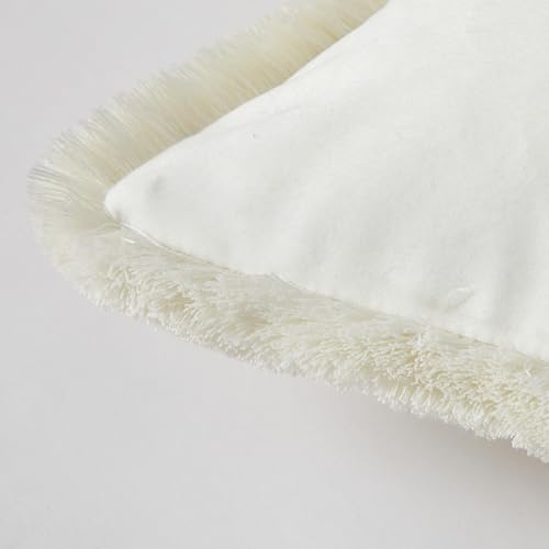 JUSPURBET Cream Velvet Throw Pillow Covers 16x24 Inch Set of 2 with Soft Tassel Fringe Luxury Boho Pillowcase for Sofa Couch Bed Home Decor Machine Washable - color: Cream, size: 24" x 16" (Pack of 2)