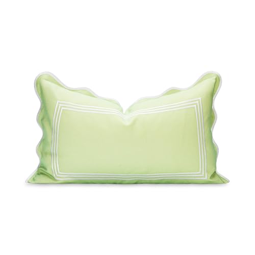Hofdeco Premium Grandmillennial Patio Indoor Outdoor Lumbar Pillow Cover Only, 12"x20" Water Repellent for Backyard, Couch, Poolside, Grass Green Embroidered Frame - color: Grass Green Frame 12"x20"