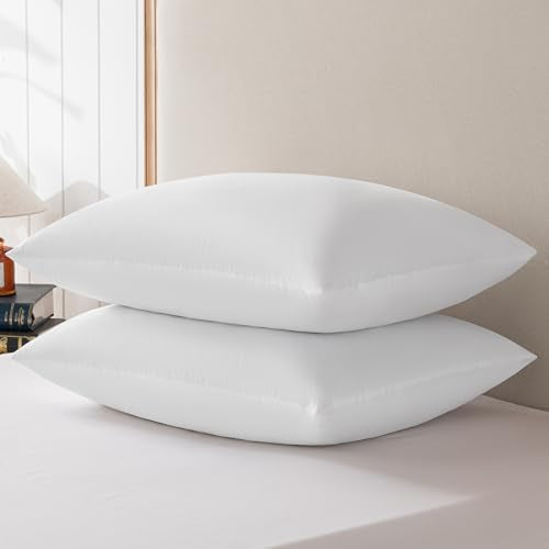 basic home® Queen Size Goose Feather & Down Bed Pillow - 100% Odorless Sleep Pillow for Neck Support & Cooling Comfort - 233TC Cotton Cover with Anti-Poke Liner Queen 20x28 inch - size: 20x28