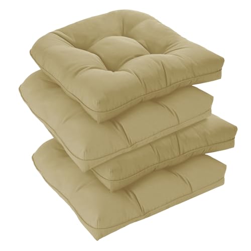 downluxe Outdoor Chair Cushions Set of 4 for Patio Furniture, Water Resistant Tufted Overstuffed Patio Furniture Cushions, Thick Outdoor Seat Cushion, 19" X 19" X 5", Khaki - color: Khaki, size: 4 Count (Pack of 1)