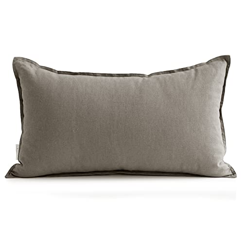 Jeanerlor Cotton Linen Decorative 12"x20" Lumbar Throw Pillow Case Cushion Cover with Twin Needles Stitch on Edge,for Wedding/Party/Gift/Car (30 x 50cm), Gray - color: Grey, size: 20" x 12" (Pack of 1)