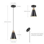 Dijiahua Black Kitchen Pendant Lighting Over Island 3 Pack,Small Modern Farmhouse Chandeliers with Hammered Metal Cone Shade,Mini Industrial Adjustable Cord Hanging Ceiling Lamp Fixtures Over Sink - color: Black and Wood