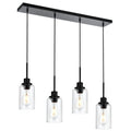 Black Pendant Light Fixtures with Clear Glass, 4-Lights Adjustable Height Hanging Ceiling Lights, Kitchen Island Lighting for Living Room Office Bar Farmhouse - color: Black, size: 4-Light