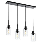 Black Pendant Light Fixtures with Clear Glass, 4-Lights Adjustable Height Hanging Ceiling Lights, Kitchen Island Lighting for Living Room Office Bar Farmhouse - color: Black, size: 4-Light