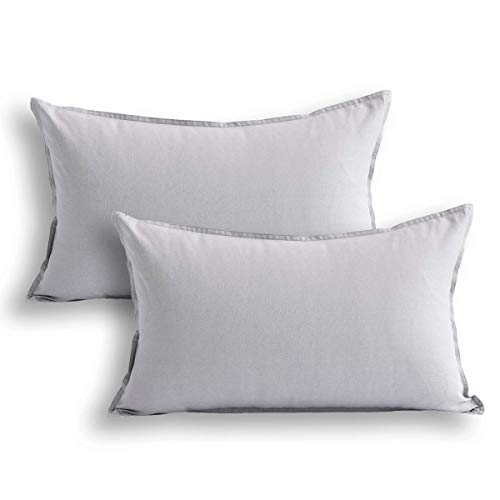 Jeanerlor Cotton Linen Square Decorative Throw Pillow Case Cushion Cover with Twin Needles Stitch on Edge, 12"x20"(30 x 50cm), 2 Pcs, Silver Grey - color: Silver Grey, size: 20" x 12" (Pack of 2)