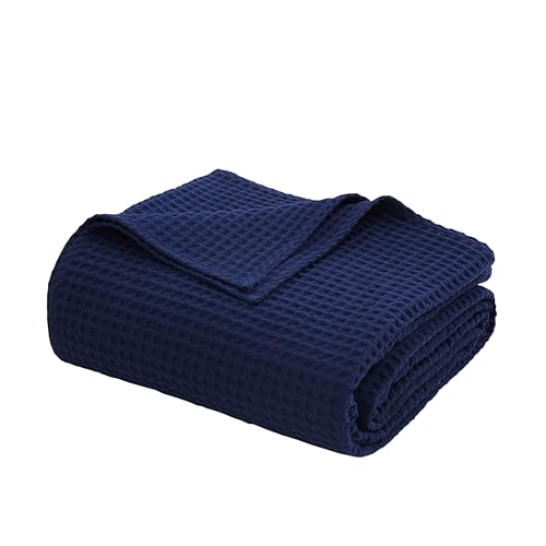 100% Egyptian Cotton Waffle Weave Throw Blanket for Bed Couch Sofa Home Decor, Soft Lightweight Bed & Couch Blanket for All Seasons (Navy Blue - Twin Size - 66 * 90") - color: Navy Blue, size: Twin - 66*90''